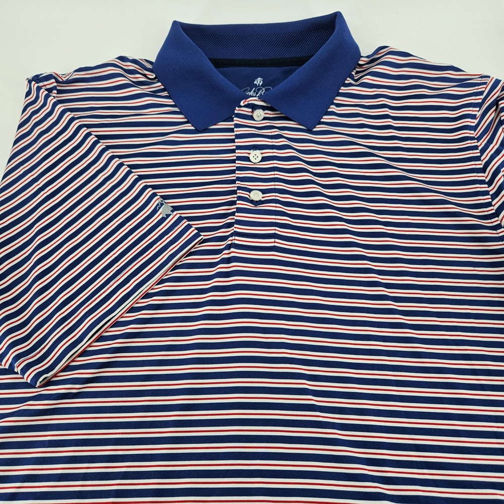 Brooks Brothers Performance Series Polo Shirt Mens XL Striped Red White Blue‎
